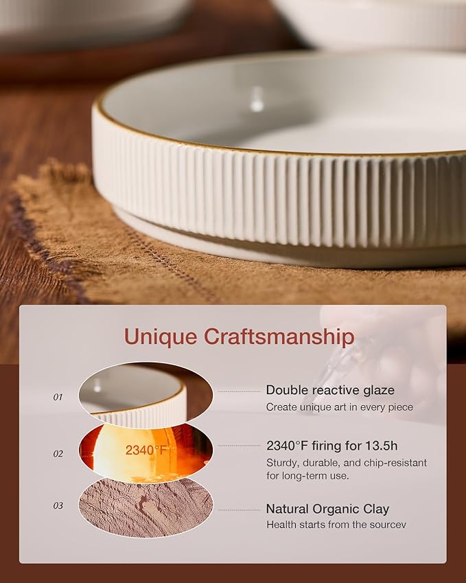 famiware Star 8.25" Pasta Bowls, Large Dinner Bowls Set of 6, Salad Bowl Plates, Shallow Bowls for Eating, White