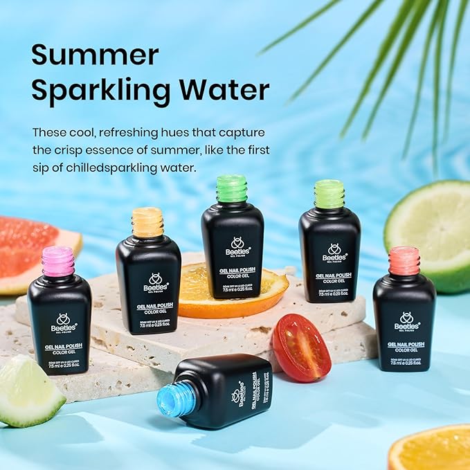 Beetles Glitter Gel Polish Set, 6 Colors Sparkling Water Shimmer Blue Green Pink Orange Glitter Neon Gel Polish Halloween Soak Off Nail Art Design Salon Home Manicure Gift for Girls Women-BrightBean Baby