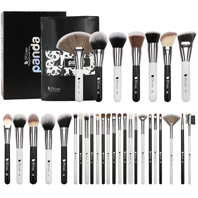 DUcare Professional Makeup Brushes 31Pcs Panda Series Makeup Brush Set Kabuki Foundation Blending Face Powder Blush Concealers Eye Shadows With Leather Case Organizer-BrightBean Baby