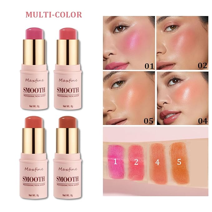Blush for Cheeks - Buildable Cream Blush, 3-in-1 Blush Stick Makeup for Cheek Lip Eyeshadow Contour, Tint Blush Blam for Mature Skin Women Girl Make Up Gift (Tangy Citrus #5)-BrightBean Baby