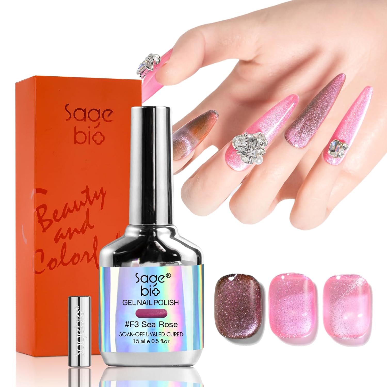 Cat Eye Gel Nail Polish, 15ml Magnetic Gel, High-Gloss Finish, Long-Lasting, DIY Manicure Kit with Magnet Stick, Stunning 3D Magnetic Effect, 02-BrightBean Baby