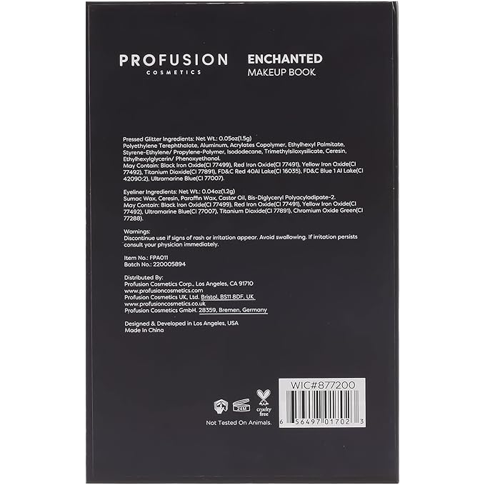 Profusion Cosmetics 5-pc Makeup Look Book, Long Lasting Eye Makeup for Women Eye Brightening Pressed Glitter with Eyeshadow Brush and Black Eyeliner, Easy To Clean and Convenient Makeup Sharpener-BrightBean Baby