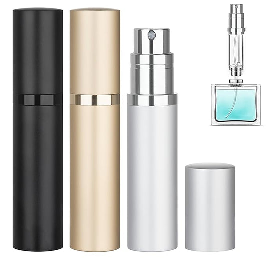 Refillable Perfume Atomizer Travel Bottle 3-Pack 5ml Leakproof Luxury Travel Perfume Refillable Bottle, Portable Fragrance Atomiser (Black & Gold & Silver)-BrightBean Baby