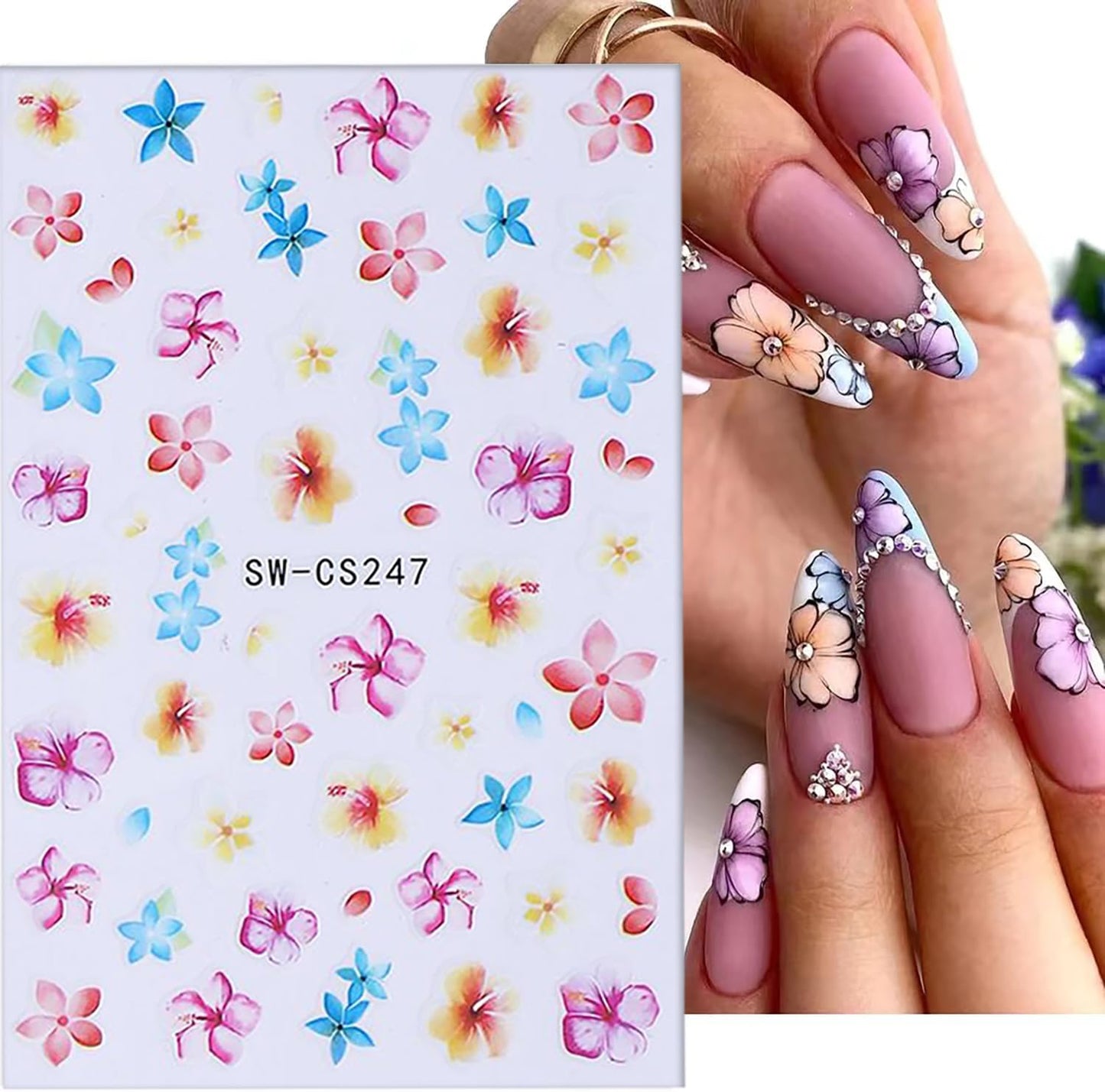 6 Sheets Flower Nail Art Stickers 3D Self-Adhesive Spring Summer Nail Sticker Butterfly Nails Art Decals Holographic Floral Nails Decal Decoration for Women Blossom Manicure DIY Nail Supplies-BrightBean Baby