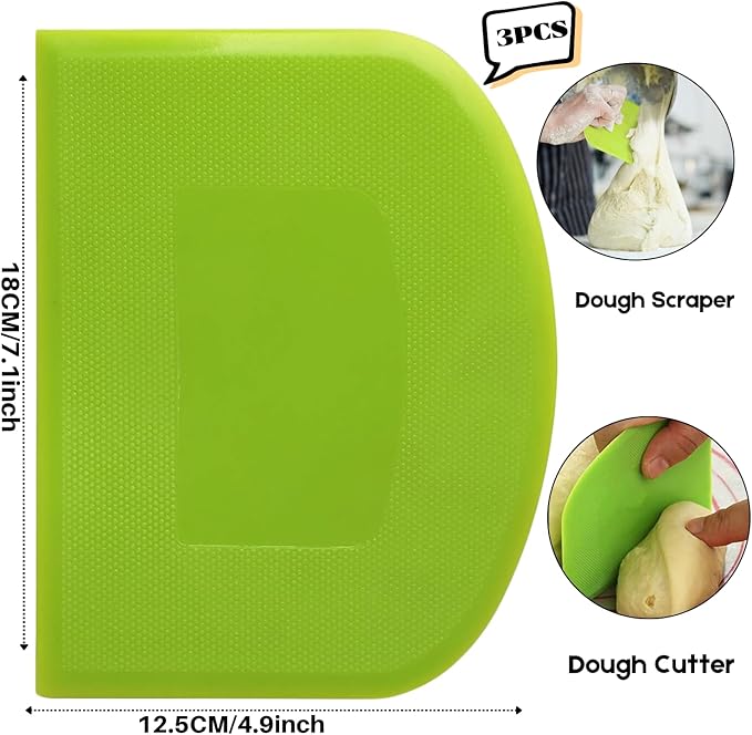 SURDOCA Dough Scraper Bench Scraper - 3P 7.1x4.9" Plastic Flexible Bowl Scraper, Sharp Edge & Angles Cake Scraper. Non-Slip Bakeware Decorating Tools Sculpting & Modeling Tools - Blue+White+Pink