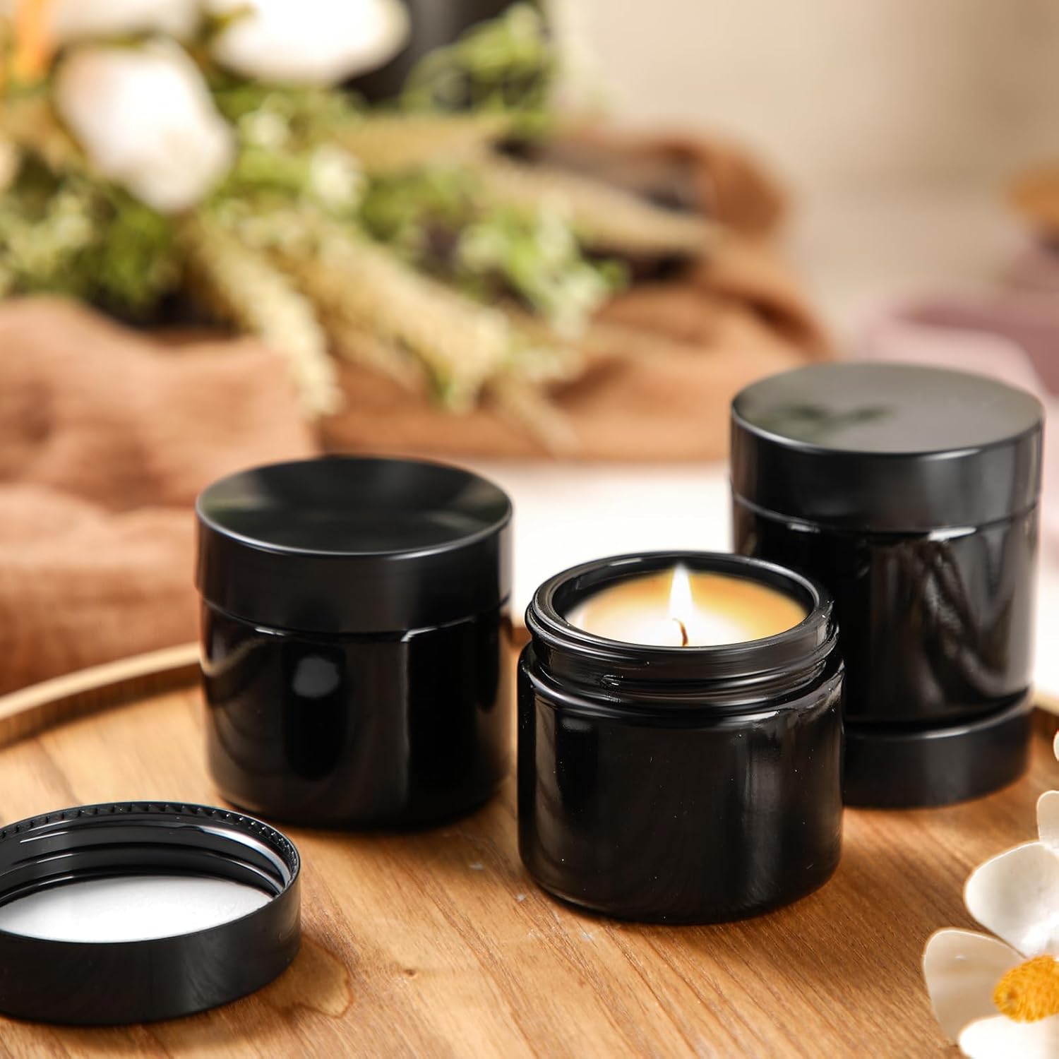 Domensi 72 Pcs 2 oz Glass Jars with Lids Travel Size Round Leakproof Empty Cosmetic Jars with Inner Liners Lid for Storing Makeup Lotions Face Cream Ointments Candle DIY Making (Black)-BrightBean Baby