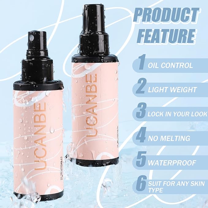 UCANBE Ultra Matte Makeup Setting Spray for Oily Skin, Long Lasting Finishing Spray for Face Make Up, Weightless Mattifying Setting Mist, 3.38 Fl.oz-BrightBean Baby