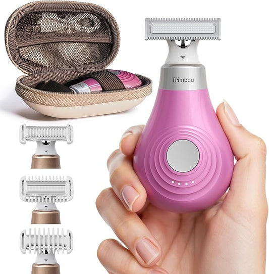 Mini Bikini Trimmer for Women - Intimate Pubic Hair Removal, Electric Body Groomer, Small Portable Wet/Dry Shaver, Magnetic Blade, USB-C Rechargeable with Travel Case, Easy to Clean (Pink)-BrightBean Baby