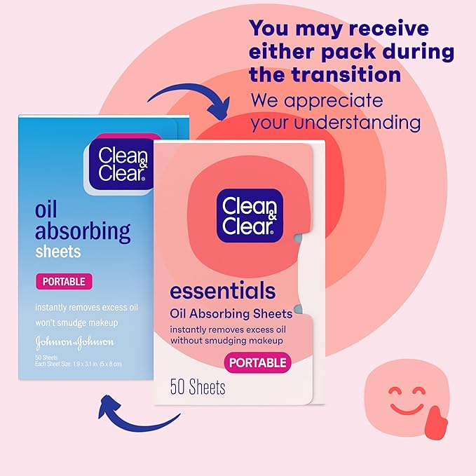 Clean & Clear Oil Absorbing Facial Sheets, Portable Blotting Papers for Face & Nose, Absorbing Blotting Sheets for Oily Skin to Instantly Remove Excess Oil & Shine, 3 x 50 ct-BrightBean Baby