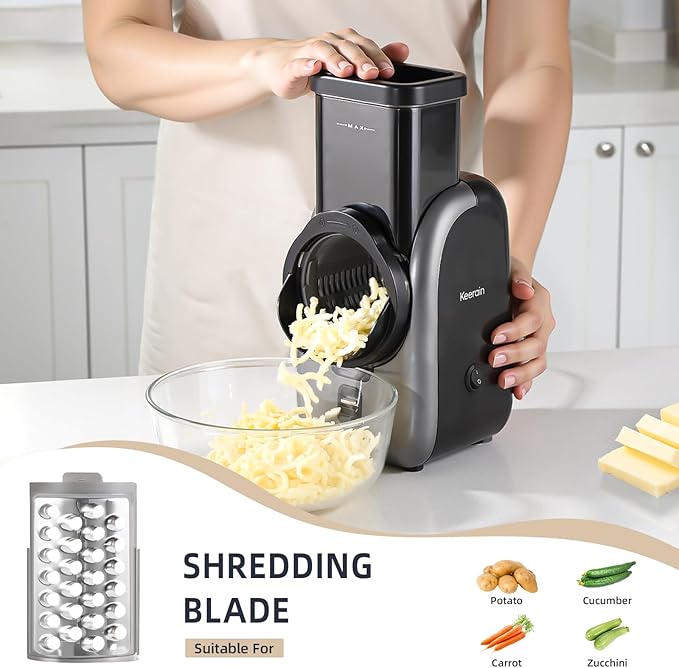 Electric Cheese Grater, Rotary Vegetable Slicer with 4 Interchangeable Drum Blades, Multifunctional Cheese Chopper Shredder for Kitchen Potato Veggie Salad Fruit etc