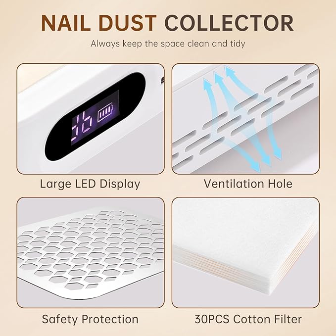 Nail Dust Collector, Rechargeable Dust Collector Nail Tech, Powerful Vacuum Fan Vent Dust Collector Extractor Dust Suction Machine for Acrylic Nails Polishing, Nail Salon&Home-BrightBean Baby