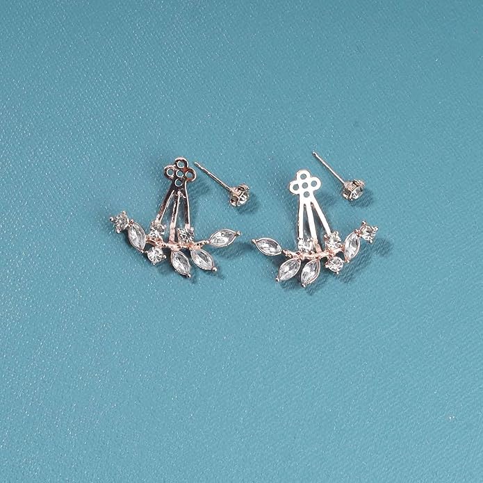 Boho Crystal Leaf Ear Jackets Earrings Gold Cz Crystal Earrings Rhinestone Front Back Studs Earrings Minimalist Earrings Jewelry for Women and Girls Gifts-BrightBean Baby