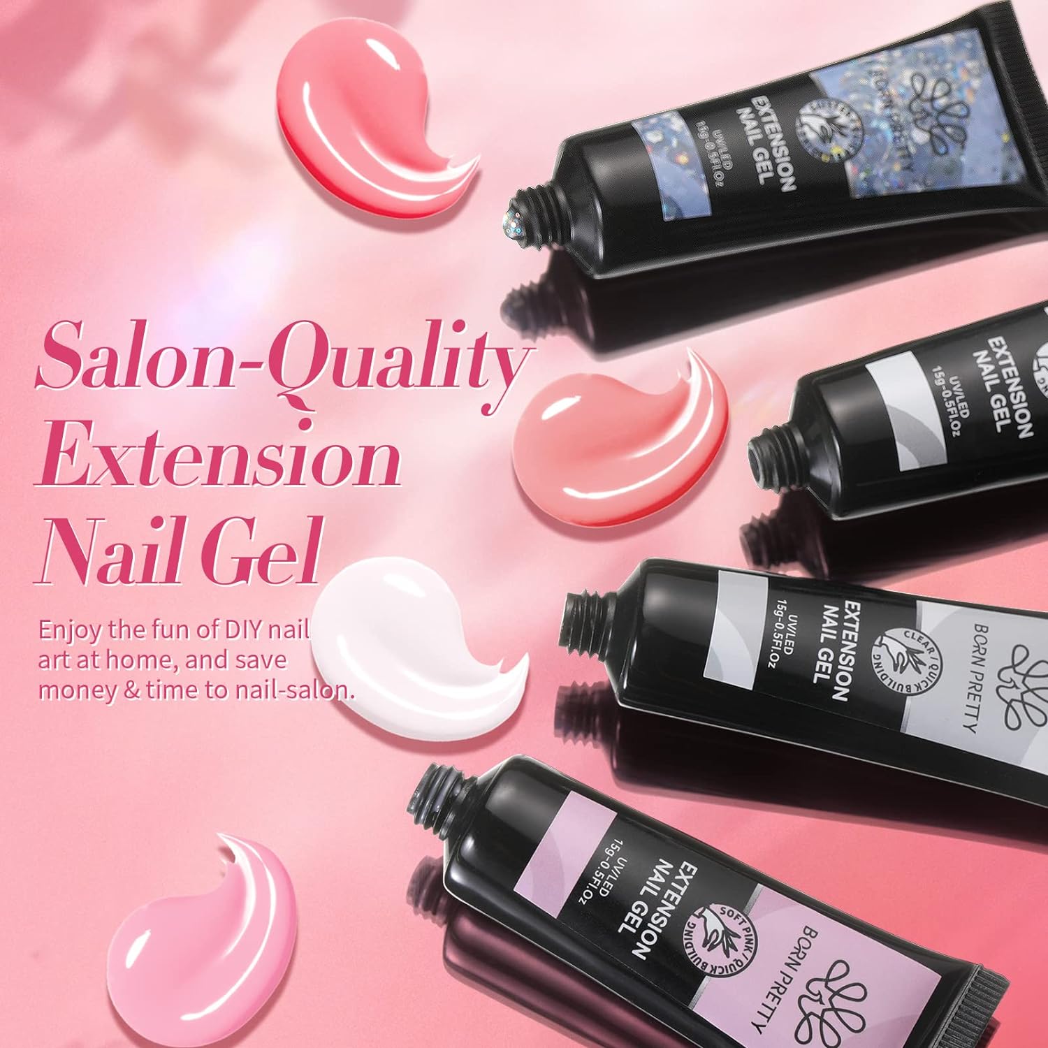 BORN PRETTY Poly Nail Extension Gel Kit-6 Colors Poly Nails Gel Kit Nude Clear Jelly Pink All In One Kit Builder Glue Gel with Nail Lamp Base Top Coat Set Nail Forms French Manicure Set for Beginner Starter DIY at Home Mother's Day Gifts-BrightBean Baby