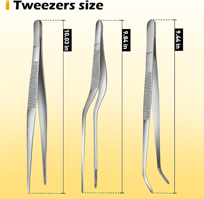10-Inch Kitchen Tweezers Tongs Stainless Steel Kitchen Tweezers for Cooking Chef Tweezer Professional Skinny Tongs for Pasta Food Plating BBQ
