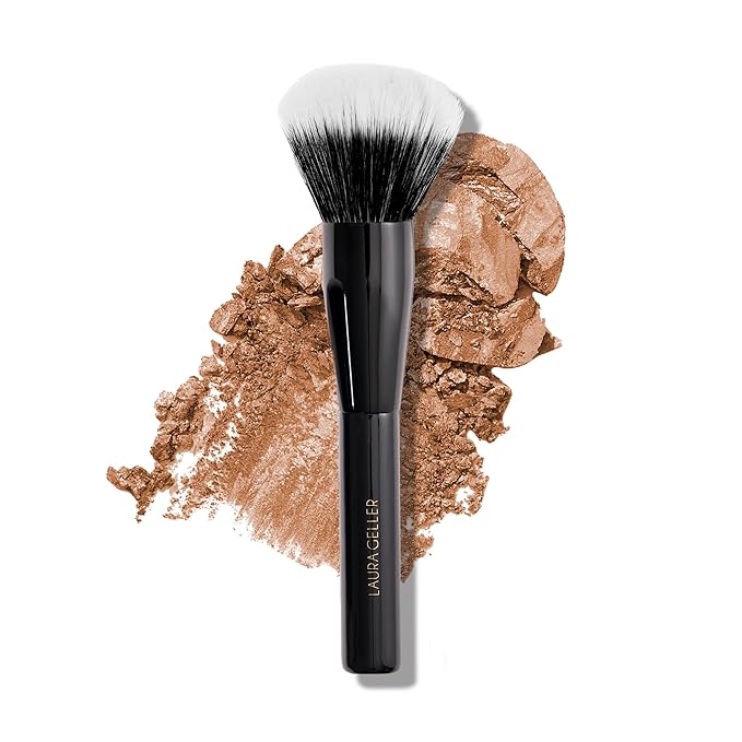 LAURA GELLER Full Face Powder Makeup Brush with Wooden Handle in Midnight Black – Foundation, Setting Powder, Blush, Bronzer, Highlighter and Luminizers – Sheer, Even Application and Blending Makeup-BrightBean Baby
