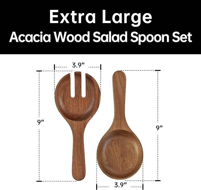 Extra Large Elegant Ceramic Oval Salad Bowl Set with Premium Acacia Wood Salad Serving Utensils - Large Capacity, Stylish and Practical, Kitchen Must-Have