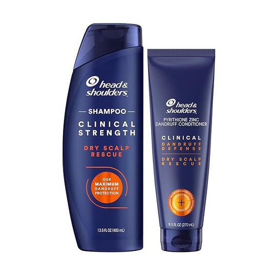Head & Shoulders Clinical Strength Dandruff Shampoo and Conditioner Set, Dry Scalp Relief, Up to 100% Flake Protection, Selenium Sulfide Formula, 13.5 & 9.1 Fl Oz, 2 Pack-BrightBean Baby