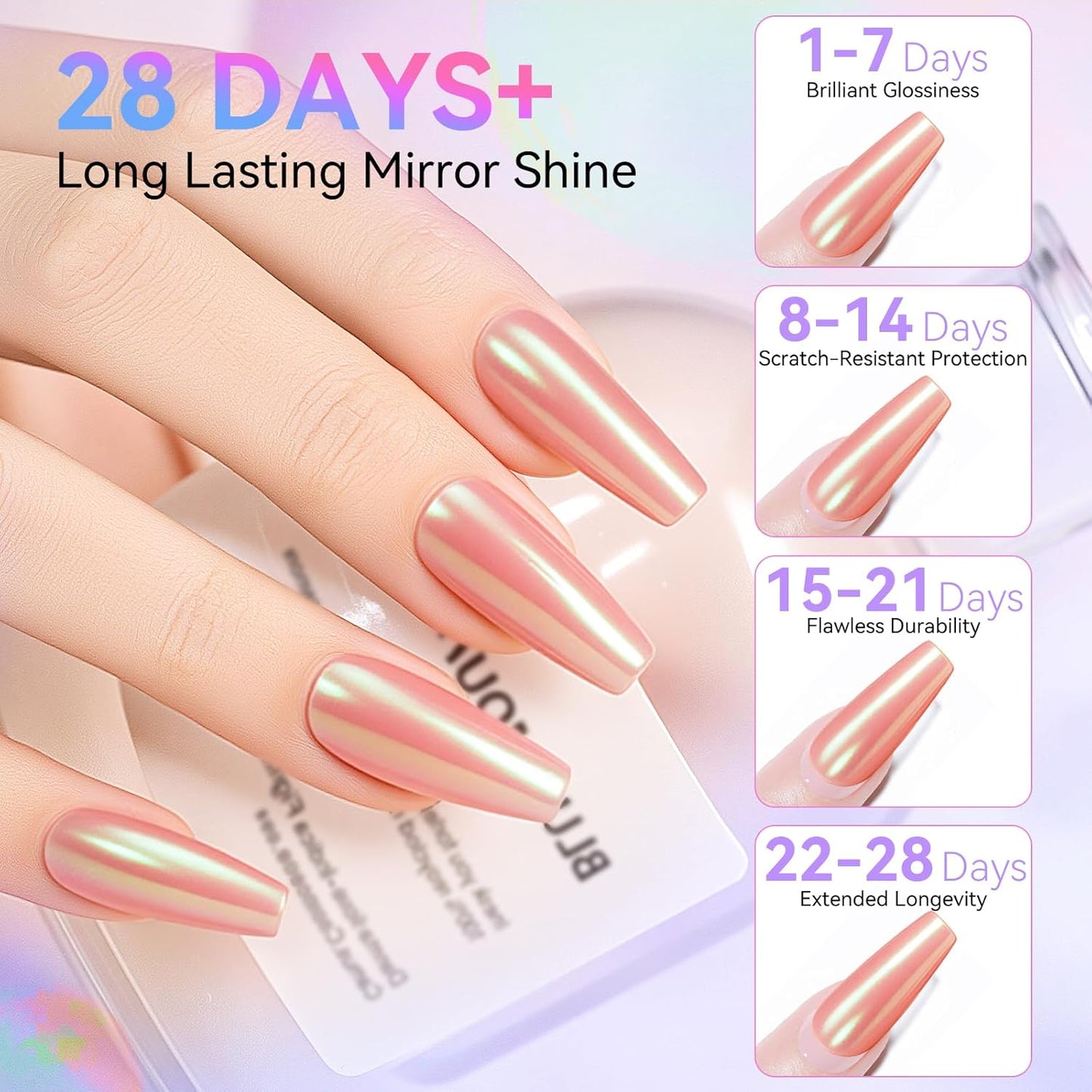 Makartt No Wipe Gel Top Coat for Chrome Nail Powder - Clear High Gloss Mirror Shine Top Coat Gel Nail Polish, Long Lasting Soak-Off LED UV Lamp, DIY Home Salon Art Design Gifts, 8ml Pink Bottle-BrightBean Baby