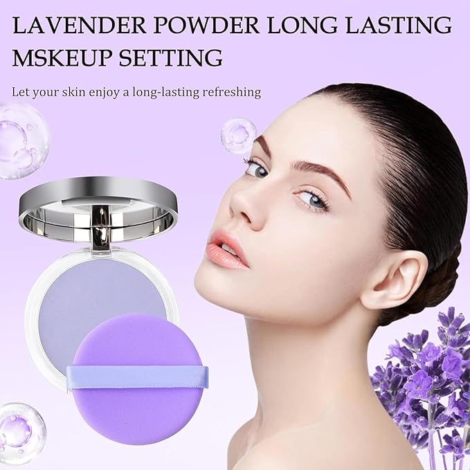 Chillab Lavender Matte Powder Oil Control Face Makeup Setting Powder, Chillab Polvo Compacto with Mini Powder Puff, for Silky Blurring Oil Control Long-Lasting Makeup-BrightBean Baby