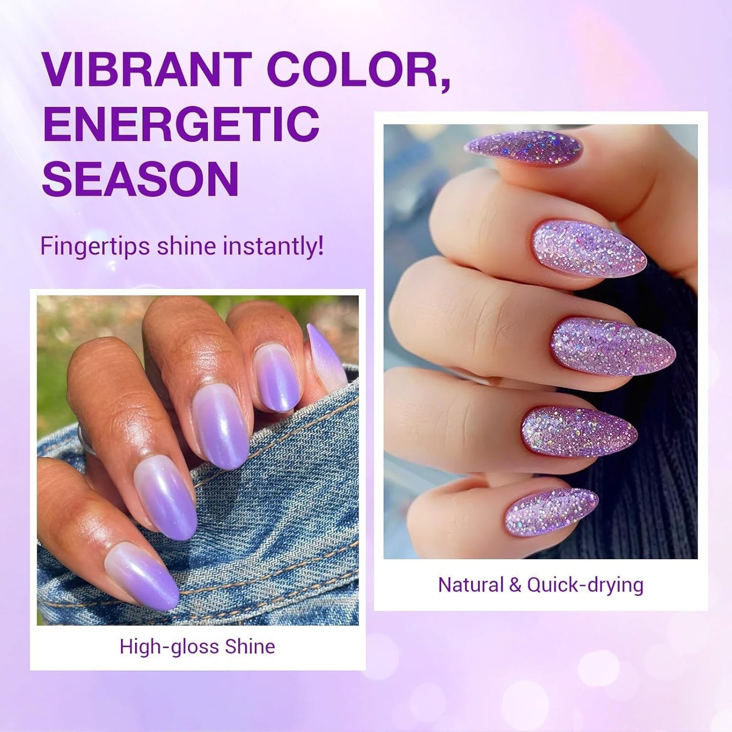 AZUREBEAUTY Nail Polish Set Fast Drying Glitter Pink Purple Spring Summer 4 Colors Lilac Nail Polish Natural Nail Lacquer Fingernail Kit with Top Coat DIY Salon Home-BrightBean Baby