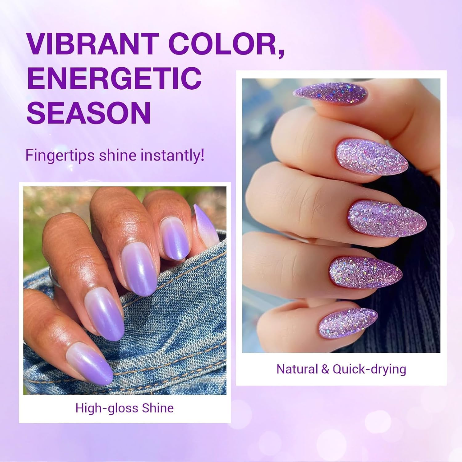 AZUREBEAUTY Nail Polish Set Fast Drying Glitter Pink Purple Spring Summer 4 Colors Lilac Nail Polish Natural Nail Lacquer Fingernail Kit with Top Coat DIY Salon Home-BrightBean Baby