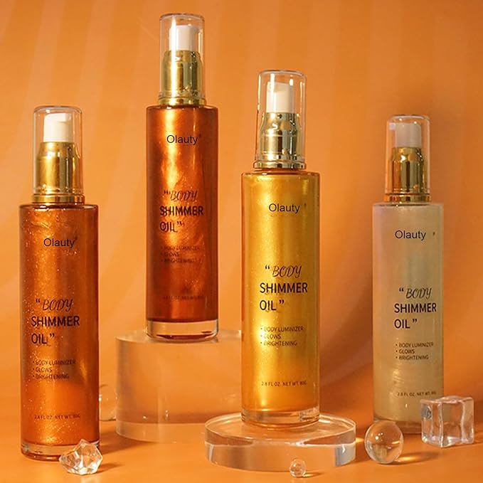 Shimmer Body Oil,Face and Body Liquid Luminizer,Waterproof Moisturizing Light Shimmer Glow Illuminator,Smooth Body Shimmer,Liquid Highlighter Makeup (Bronze Gold)-BrightBean Baby