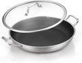 DELARLO 13" Tri-Ply Stainless Steel Nonstick Paella Pan with Lid