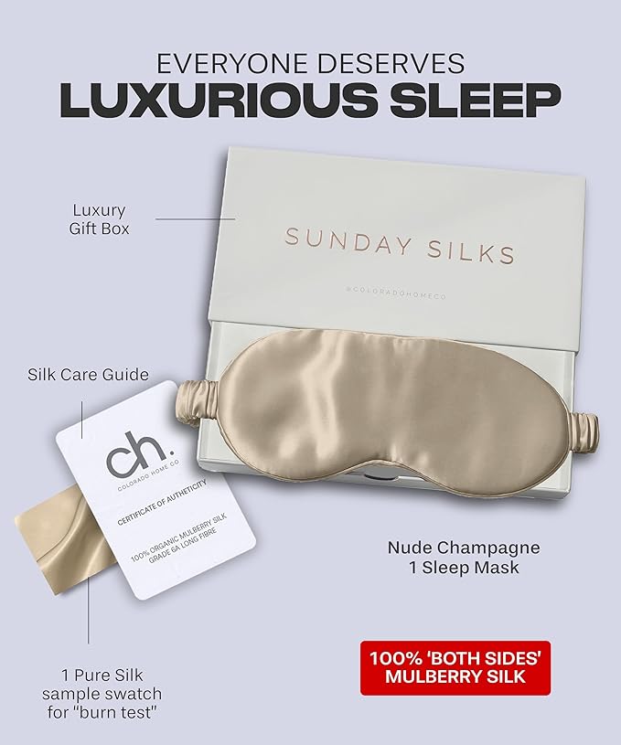 SUNDAYSILKS™ Exclusive Mulberry Silk Sleep Mask | Soft Eye Covers, Blackout Sleeping Mask for Women & Men | Silk Eye Mask for Sleep, Travel, and Relaxation | Antifaz para Dormir [Nude Champagne]-BrightBean Baby