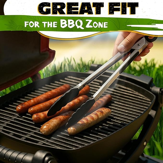 3Pcs Kitchen Tongs with Silicone Tips - Tong Set 7/9/12" | Silicone Tongs for Cooking Heat Resistant, High Temperature, Non Stick, Built-In Lock Ring - Stainless Steel Kitchen Utensils for Cooking