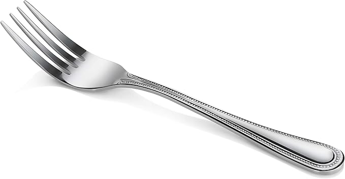 New Star Foodservice 58468 Bead Pattern 18/0 Stainless Steel, Dinner Fork 7.7-Inch Set of 12