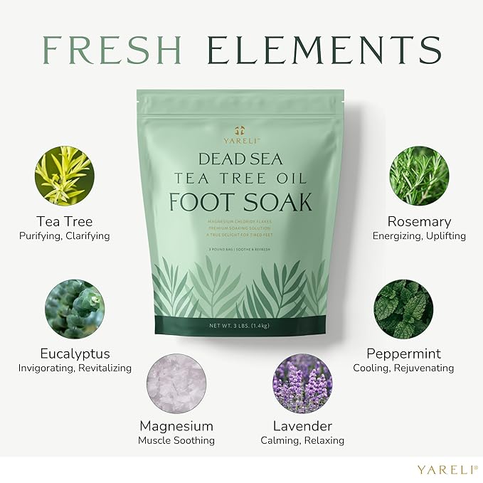 Tea Tree Oil Foot Soak, Dead Sea Magnesium Bath Salt Flakes with Essential Oils, 3lb-BrightBean Baby