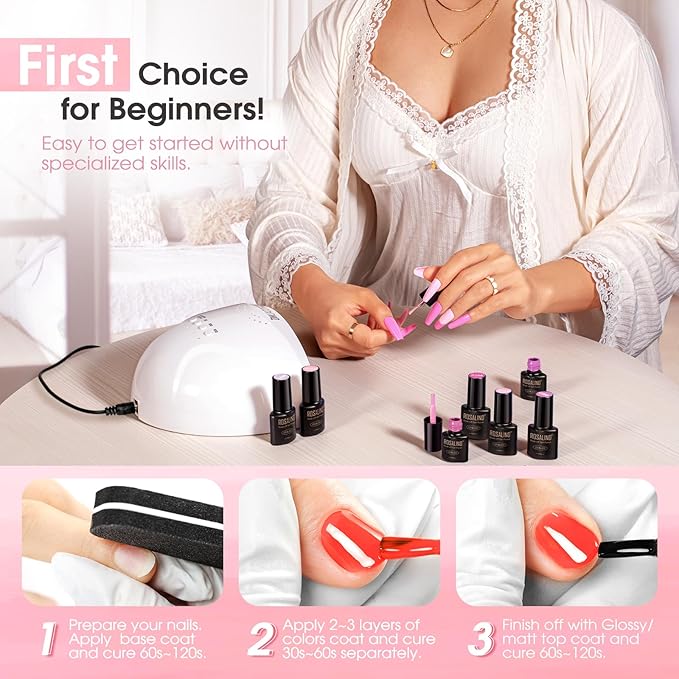 ROSALIND Pink Gel Polish, 8 Colors Hot Pink Light Pink Neon Pink Gel Nail Polish Set Pink Shades Pink Valentine Gel Polish Collection Nail Art Gift DIY at Home-BrightBean Baby