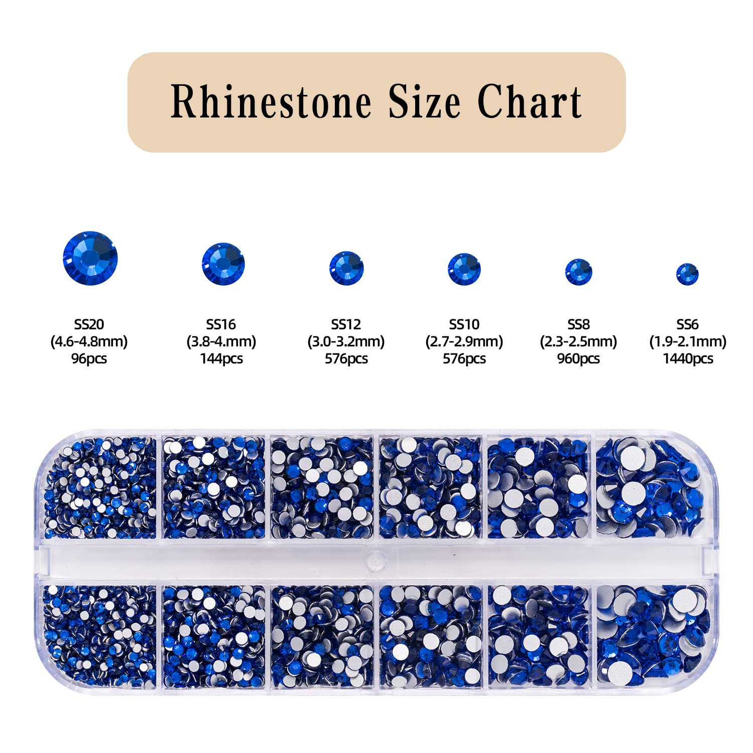 Flatback Crystal Rhinestones, 3792 Pieces Round Nail Gems Non Hot-fix Rhinestone SS6-SS20 Mixed Sizes Nail Art Rhinestones for Acrylic Nails, Crafts, Makeup, Clothes, Shoes, DIY Decorations-BrightBean Baby