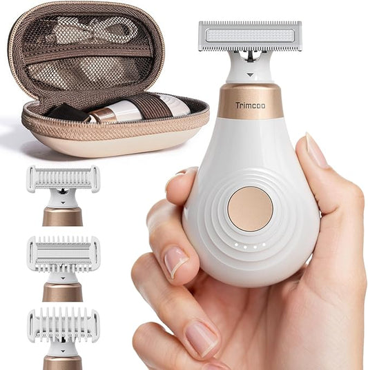 Mini Bikini Trimmer for Women - Intimate Pubic Hair Removal, Electric Body Groomer, Small Portable Wet/Dry Shaver, Magnetic Blade, USB-C Rechargeable with Travel Case, Easy to Clean (White)-BrightBean Baby