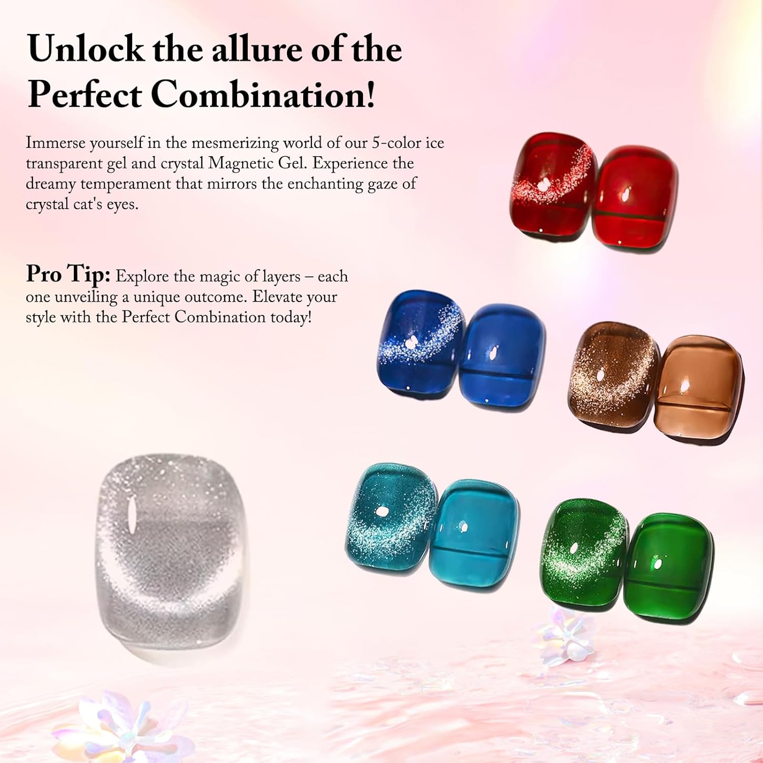 Cat Eye Gel Nail Polish with Magnet Stick, 15ml Glitter Holographic Nail Polish, Magnetic Effect Gel for Home DIY Manicure Gift, Ethereal Gray-BrightBean Baby