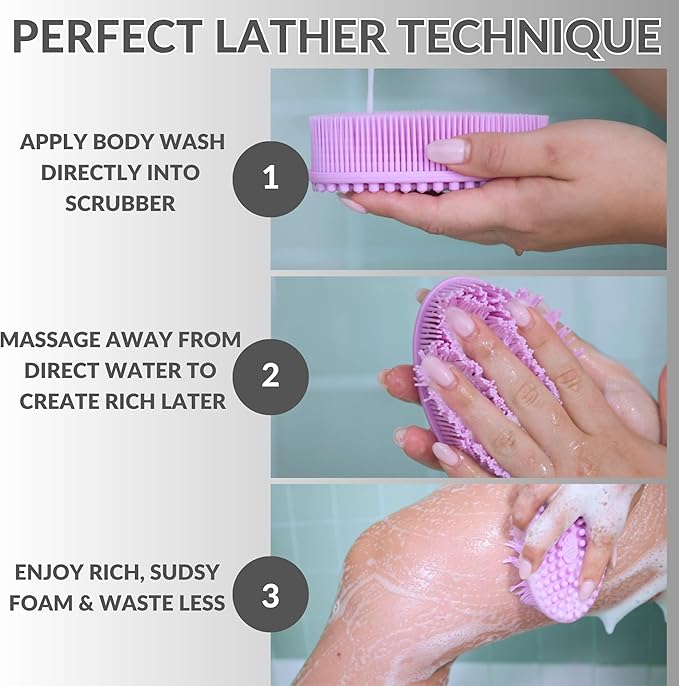 Avilana Silicone Body Scrubber - Food Grade & Lab Tested, Gentle Exfoliating Shower Brush for All Skin Types, Hygienic Quick-Dry Loofah Alternative, BPA-Free Body Brush-BrightBean Baby