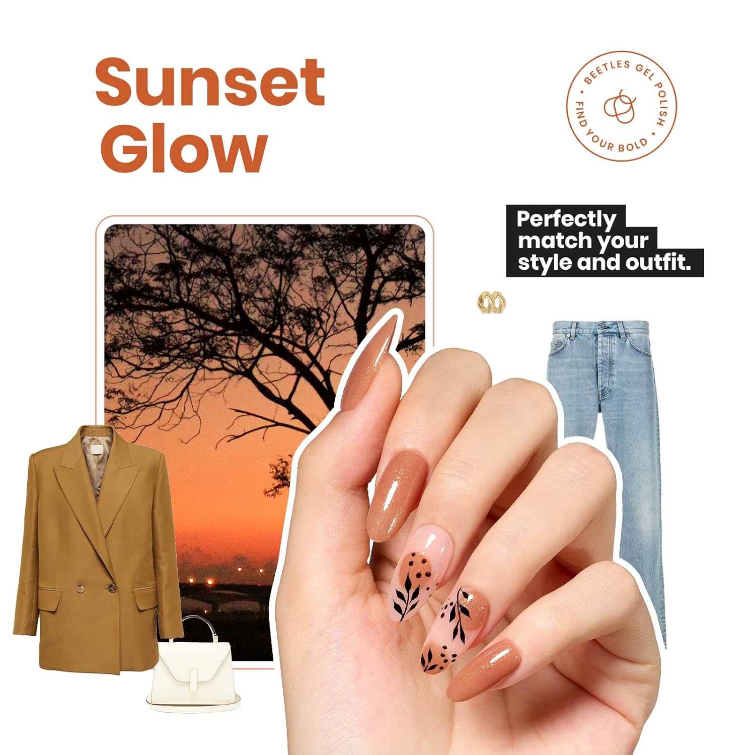 Beetles Glitter Brown Nail Polish –No UV Needed, Air Dry–Rosy Gold Shimmer Nude Rose Nail Lacquer–Fast Drying,Long Lasting,Salon-Quality Polish At-Home DIY-BrightBean Baby