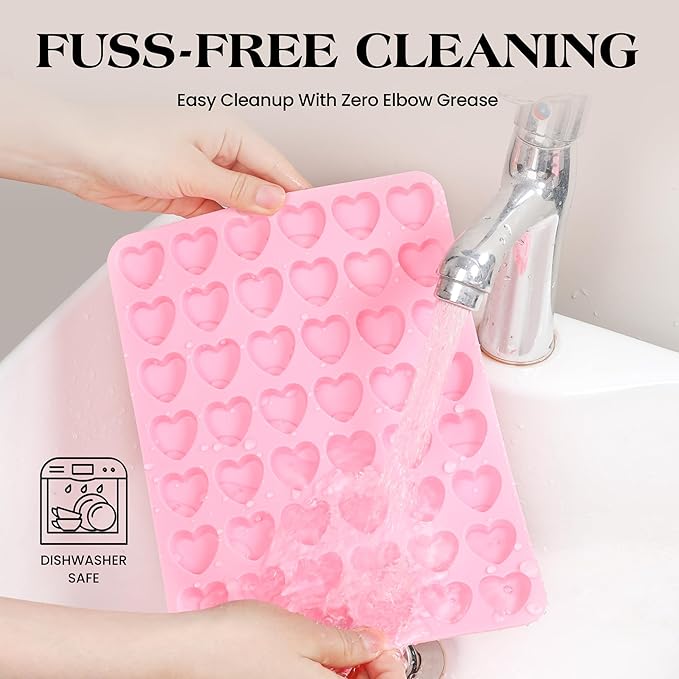 1 Inch Mini Heart Shaped Silicone Molds for Chocolate, Candy, Gummy, Soap (Set of 2, Pink)