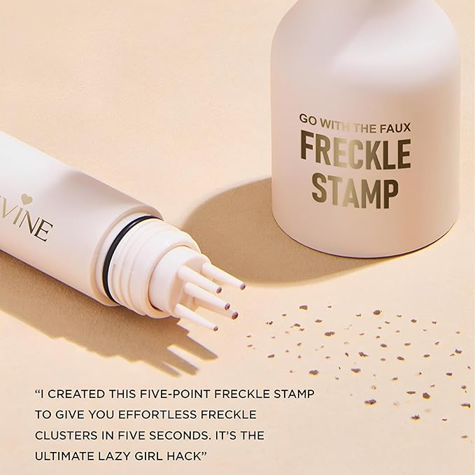 Freckle Stamp Pen,Fake Freckles Stain Marker Pencil Tool for Natural and Lifelike Sunkissed Face Freckle Makeup for Waterproof and Long-Lasting,Quick Dry 5-Point Faux Freckle Stamp Cushion, 02 Medium-BrightBean Baby