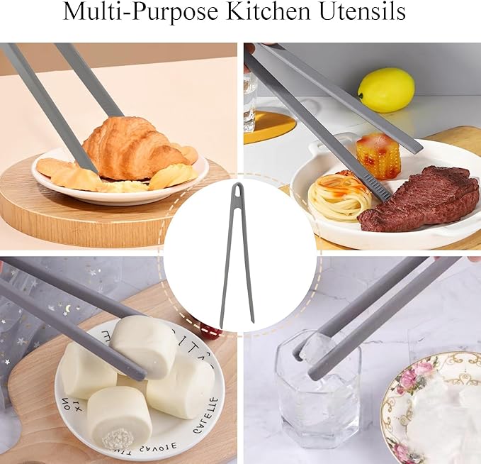 1Pcs Silicone Toaster Tong, 11.6 Inch Long Silicone Kitchen Tong for Toaster Cooking Utensil Bread Waffle Tong Food Tweezer Grey Toast Tong for Cooking Serving Bacon Salad Fruit Food, SATONBEYI