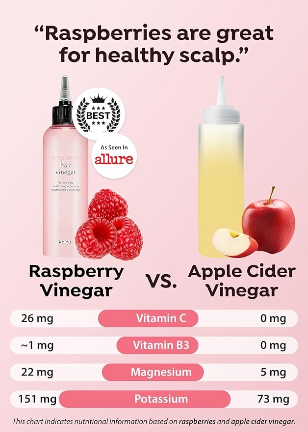 A'PIEU Raspberry Hair Vinegar Rinse Refill 13.6 fl oz - Scalp Treatment for Balanced pH, Shiny Hair | Korean Hair Care I Clarifies & Encourages Growth | Dandruff & Oil Control-BrightBean Baby