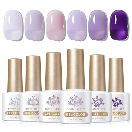 BORN PRETTY Jelly Purple Gel Nail Polish 6 Colors Purple Violets Colors Gel Polish Kit Soak Off Gel Nail Kit Collection Nail Art Gel Manicure Kit DIY at Home Salon Gifts-BrightBean Baby