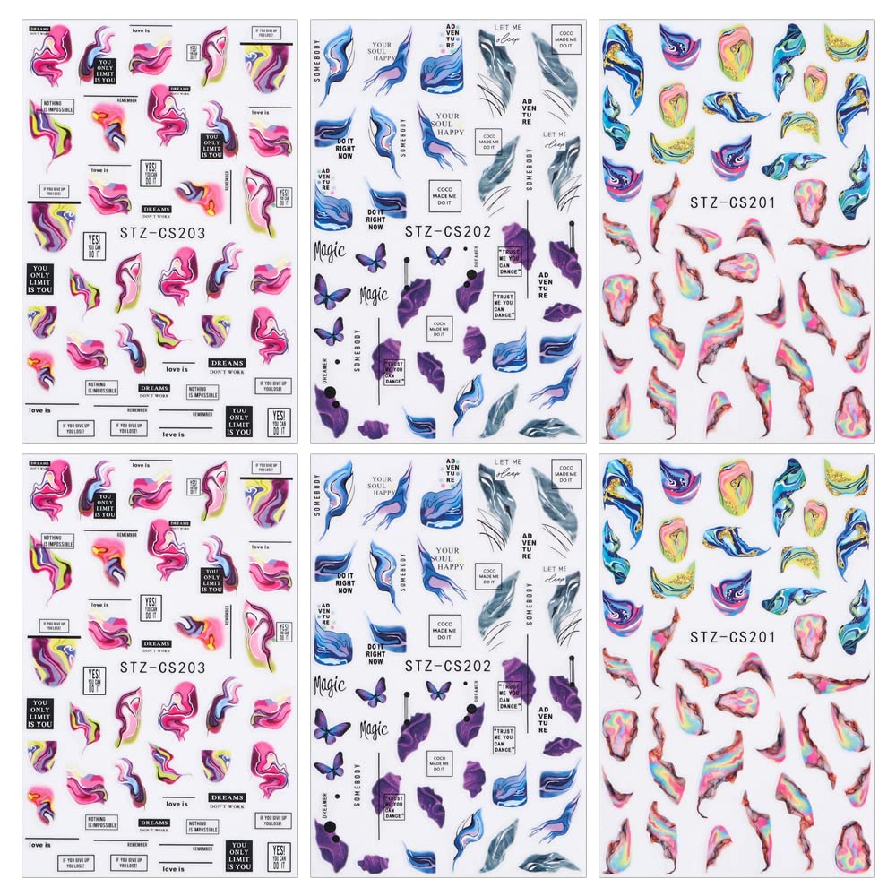 Dornail 6-Sheet Aurora Marble Wave Nail Art Stickers - Self-Adhesive Nail Decals for Women DIY Supplies-BrightBean Baby