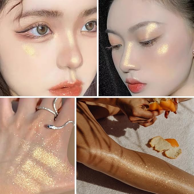 UCANBE Hydrating Body Shimmer Face Glitter Highlighter Makeup Liquid Glow Lotion for Women Holographic Luminizer for Hair for Valentine's Day Gifts (Champagne Gold - 01)-BrightBean Baby