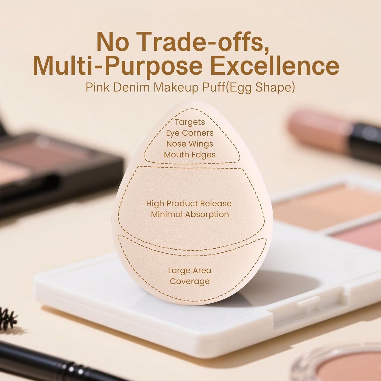 Pink Denim Makeup Sponges,Super Soft Blenders Sponge for Liquid Foundation Sponge,Large&Soft Yet Bouncy Rubycell,Egg&Flat Edge shape for Dry/Combination Skin,Travel Friendly,2pcs &Storage Case-BrightBean Baby