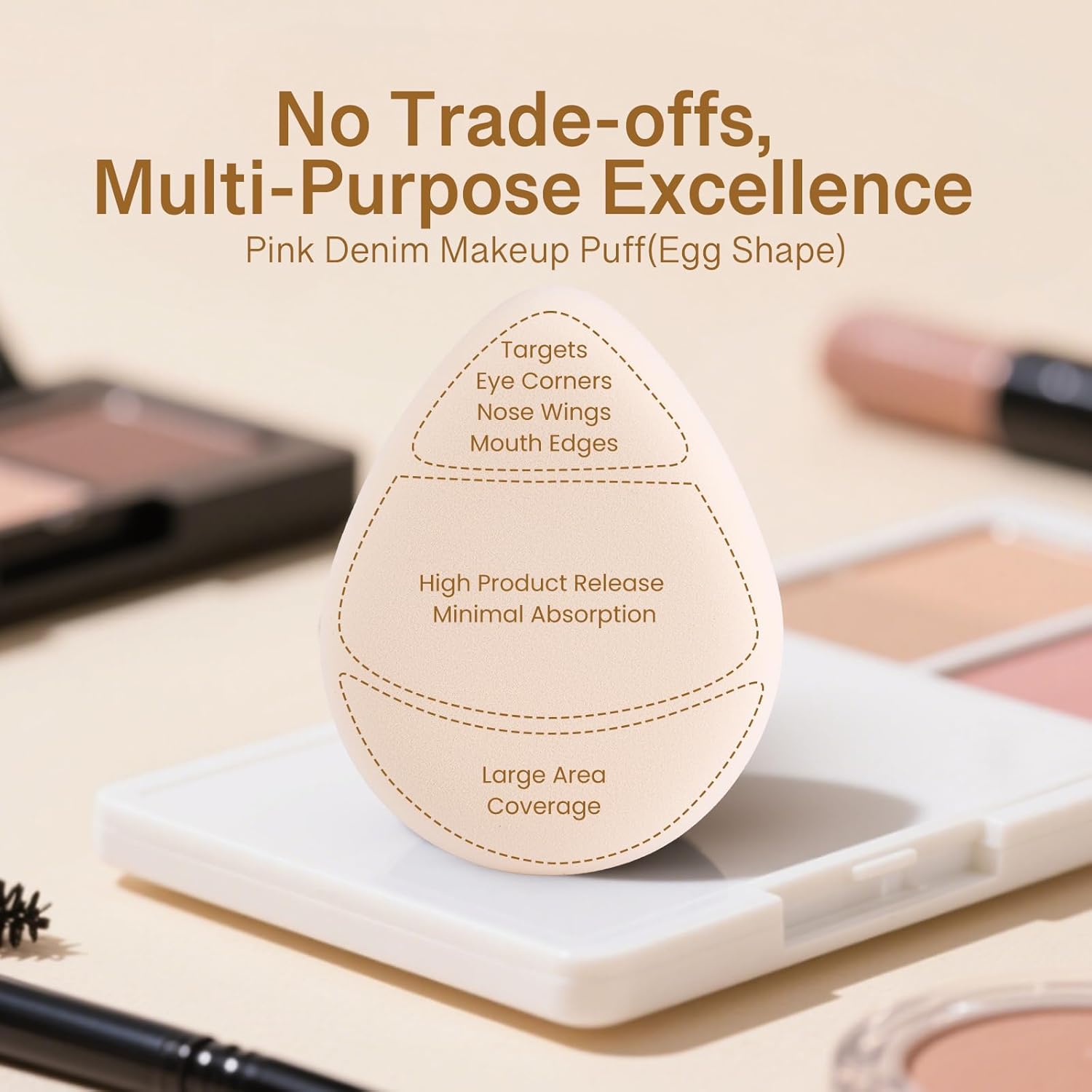 Pink Denim Makeup Sponges,Super Soft Blenders Sponge for Liquid Foundation Sponge,Large&Soft Yet Bouncy Rubycell,Egg&Flat Edge shape for Dry/Combination Skin,Travel Friendly,2pcs &Storage Case-BrightBean Baby