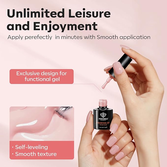 modelones Builder Nail Gel, 8-in-One Neutral Nude Pink Builder for Nail Thickening Apex Building, Rose Blush Pink Rubber Color Base LED Lamp Cured Strengthener Extend Hard Gel Polish for DIY Salon-BrightBean Baby