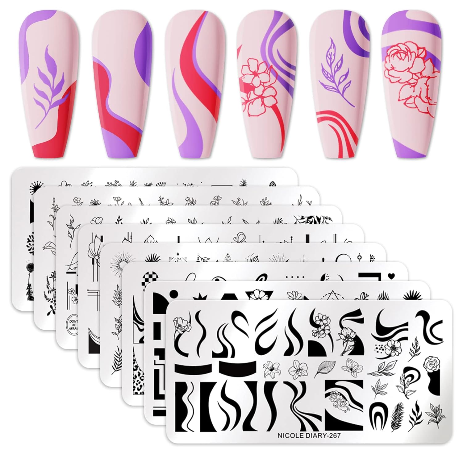 Born Pretty Nail Art Stamping Templates Set Flowers Leaves Plant French Stamping Image Plates Manicure DIY Design Stamp Plates 8PCS-BrightBean Baby