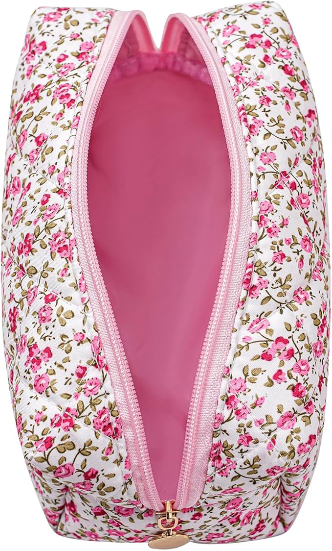 Makeup Bag Travel Cosmetic Bag for Women Girls, Zipper Make Up Pouch, Floral Flowers Toiletry Organizer Makeup, Portable Storage Cosmetic Travel Cloth Bag (Red-Floral)-BrightBean Baby