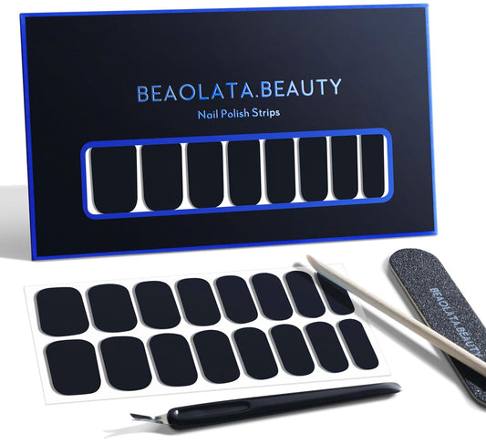 Nail Polish Strips, 32PCS Salon Quality Wraps, Long Lasting Gel Nail Stickers for Women Easy Apply& Remove (Black)-BrightBean Baby